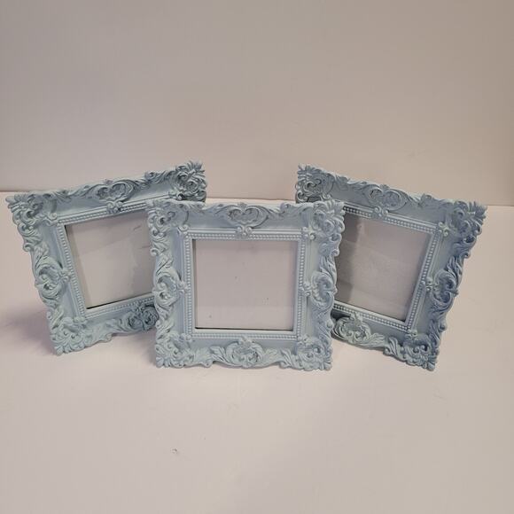 Laura Ashley Blue Ornate Picture Frame Set 4x4 Rocco Style Resin Baby Wedding - Picture 2 of 8